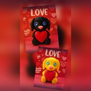 Cute 3-D Printed Black and Yellow Puppy Figurines with Heart
